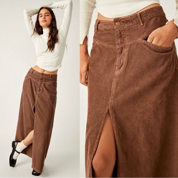 Free People We The Free Come As You Are Cord Maxi Skirt ✨ Cocoa Size 2 - Picture 6 of 12